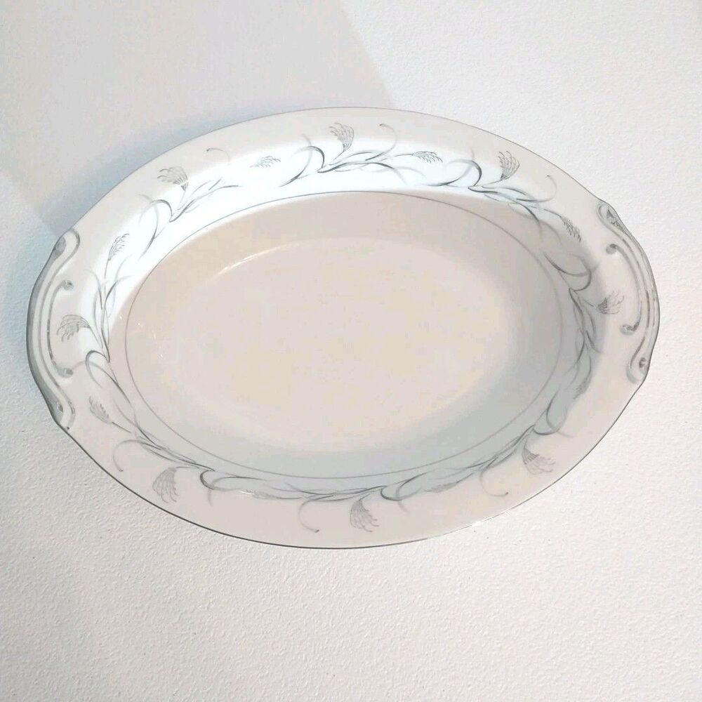 Vintage Harmony House Platinum Garland 11” Oval Serving Bowl Fine China